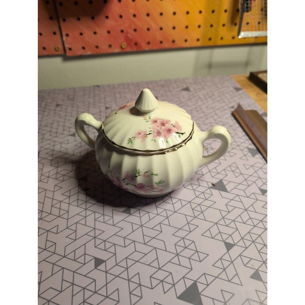 Vintage Floral Ceramic Sugar Bowl with Lid